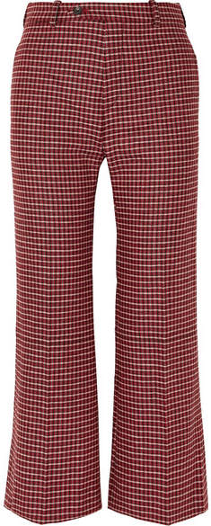 Chloé Cropped Checked Wool-blend Wide-leg Pants
