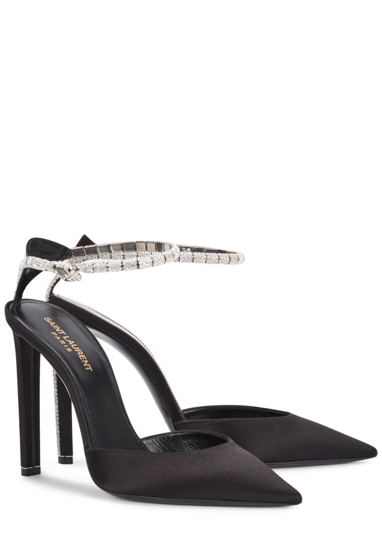Saint Laurent Kate Swarovski-embellished satin pumps