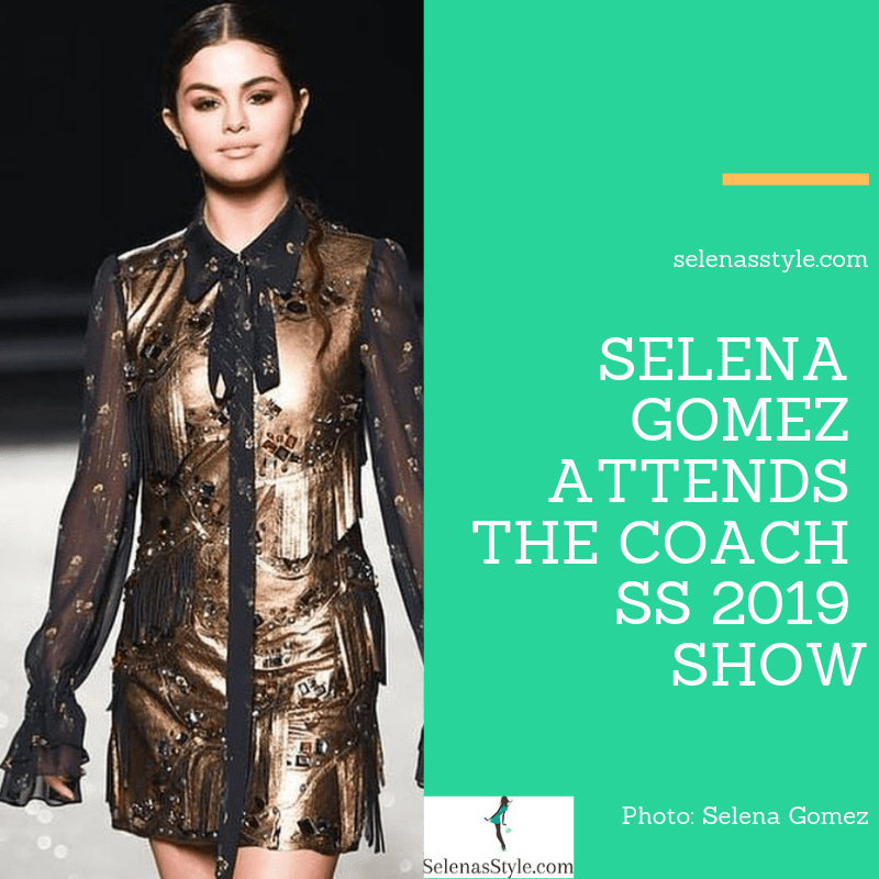 Selena Gomez style blog gold and black dress red velvet sandals September 2018