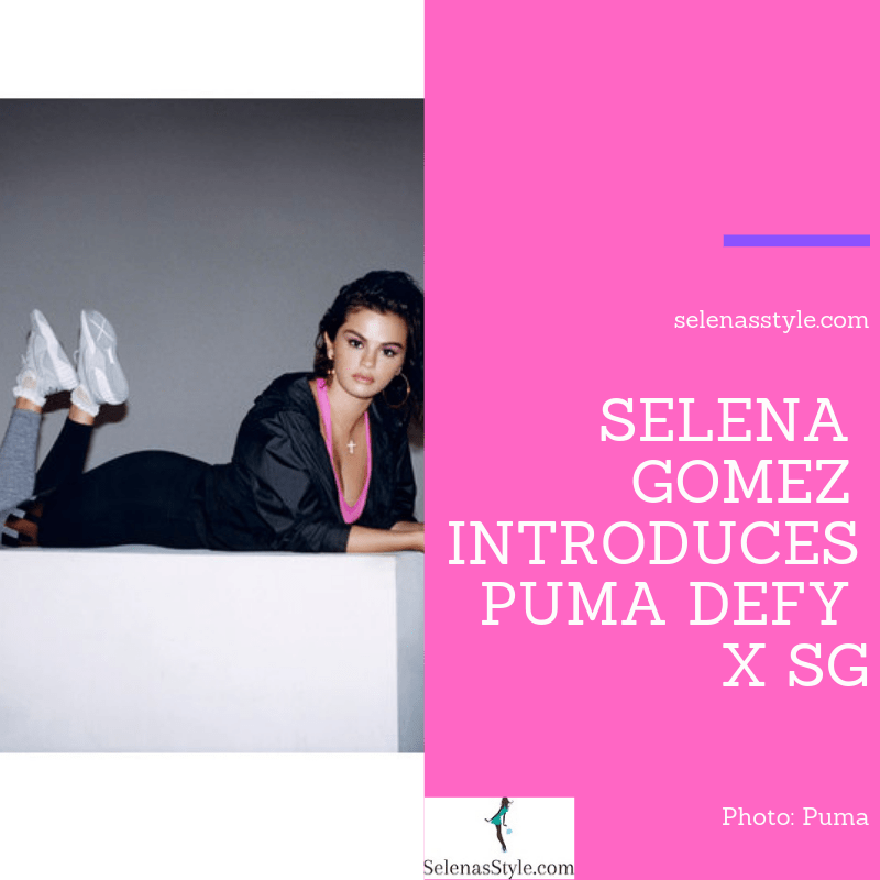 Selena Gomez style blog pink bra top black jacket black and grey leggings grey trainers hoop earrings September 2018