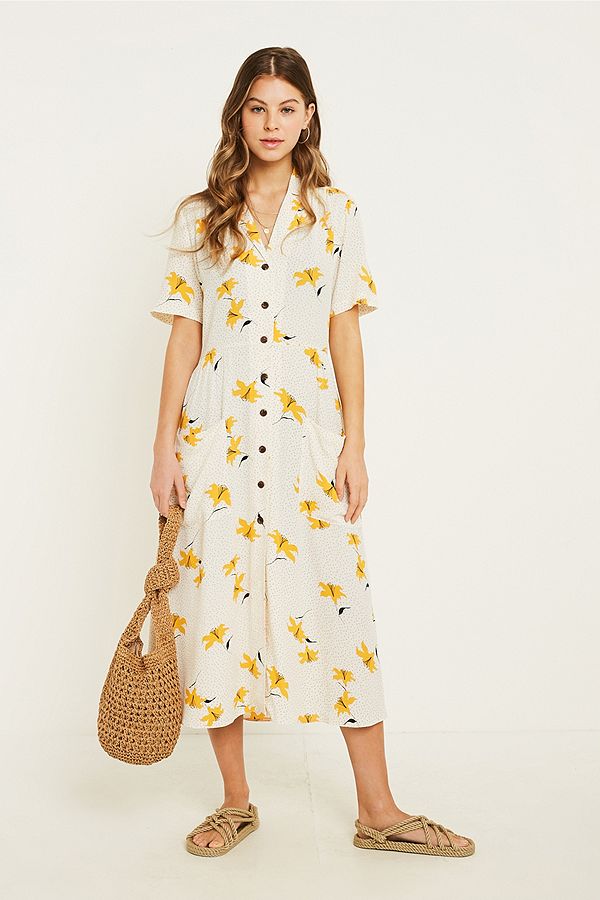 Urban Outfitters Floral Dot Midi Shirt Dress