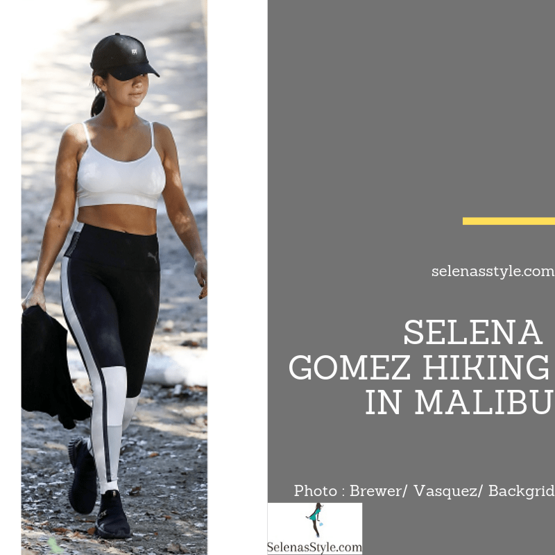 where to get Selena Gomez style black and white leggings black Puma trainers Malibu December 2018