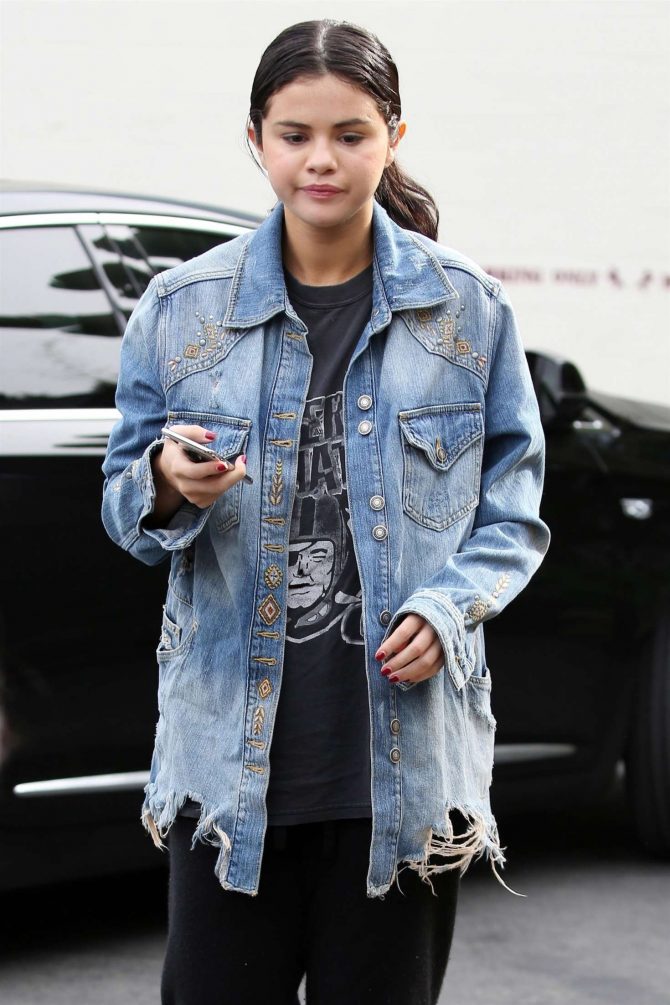where to get Selena gomez embroidered frayed denim jacket raider t-shirt December 2018