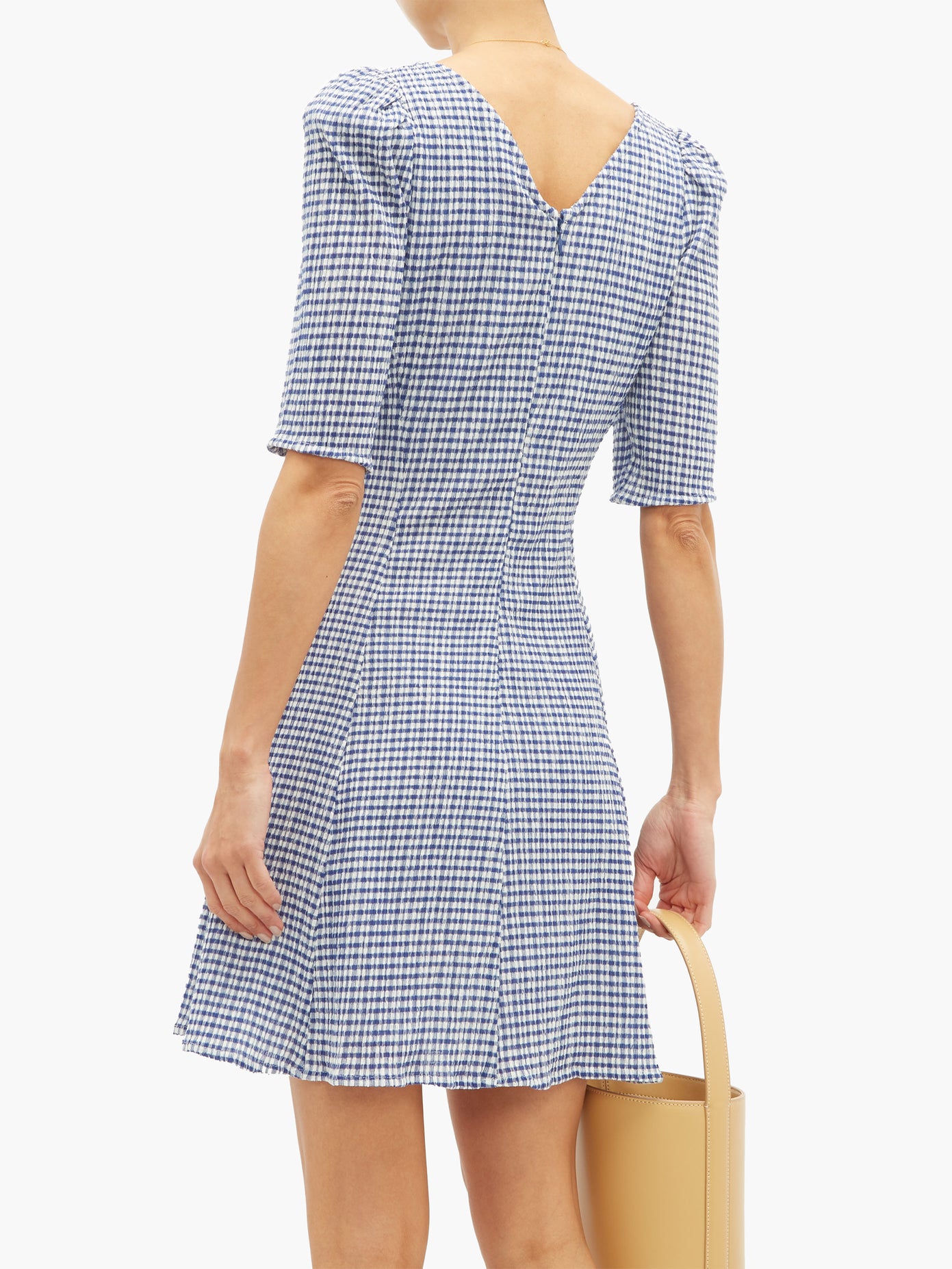 Staud Gingham Seersucker Mini Dress back view