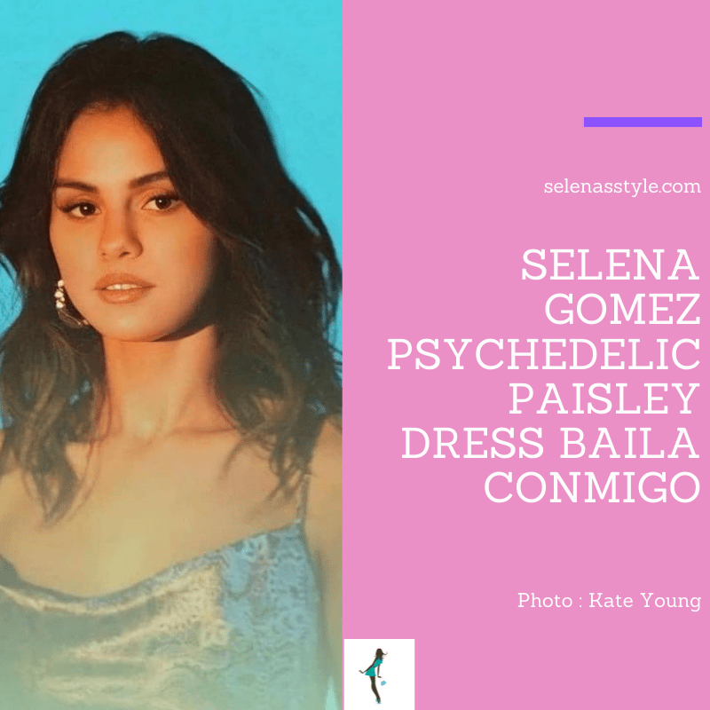 Where to get Selena Gomez Baila Conmigo pink paisley dress star crystal earrings February 2021 blog