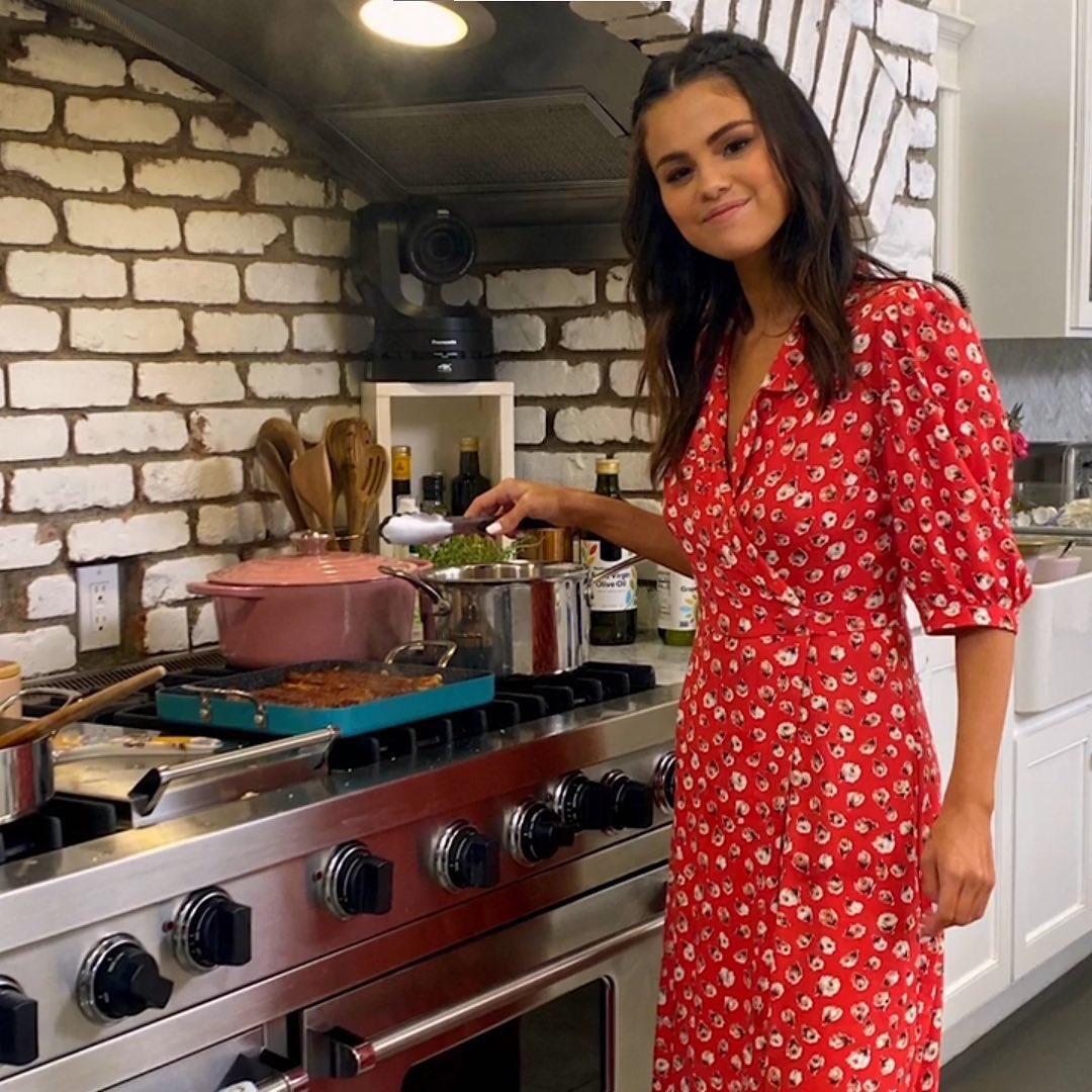 where to get Selena Gomez red rose Wrap dress Selena + Chef Season 2 January 2021