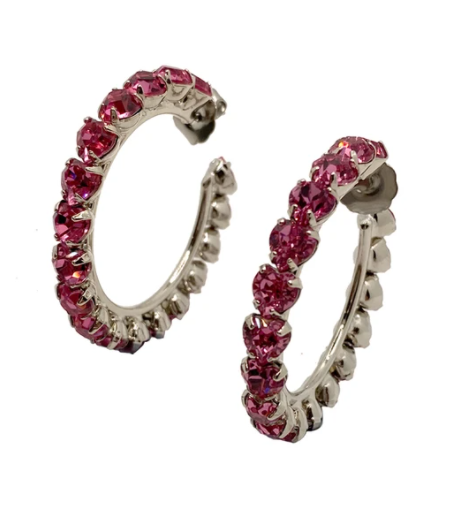 HVN Small Pink Heart Shaped Crystal Hoop Earrings