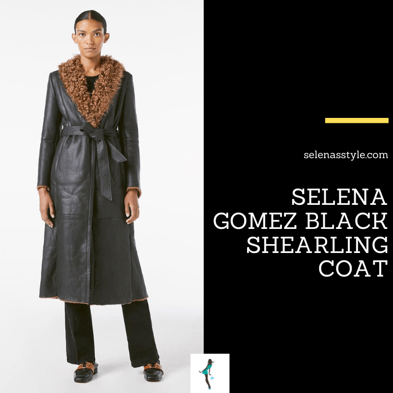 Where to get Selena Gomez outfits April 2021 blog black shearling coat over the knee suede boots blonde hair