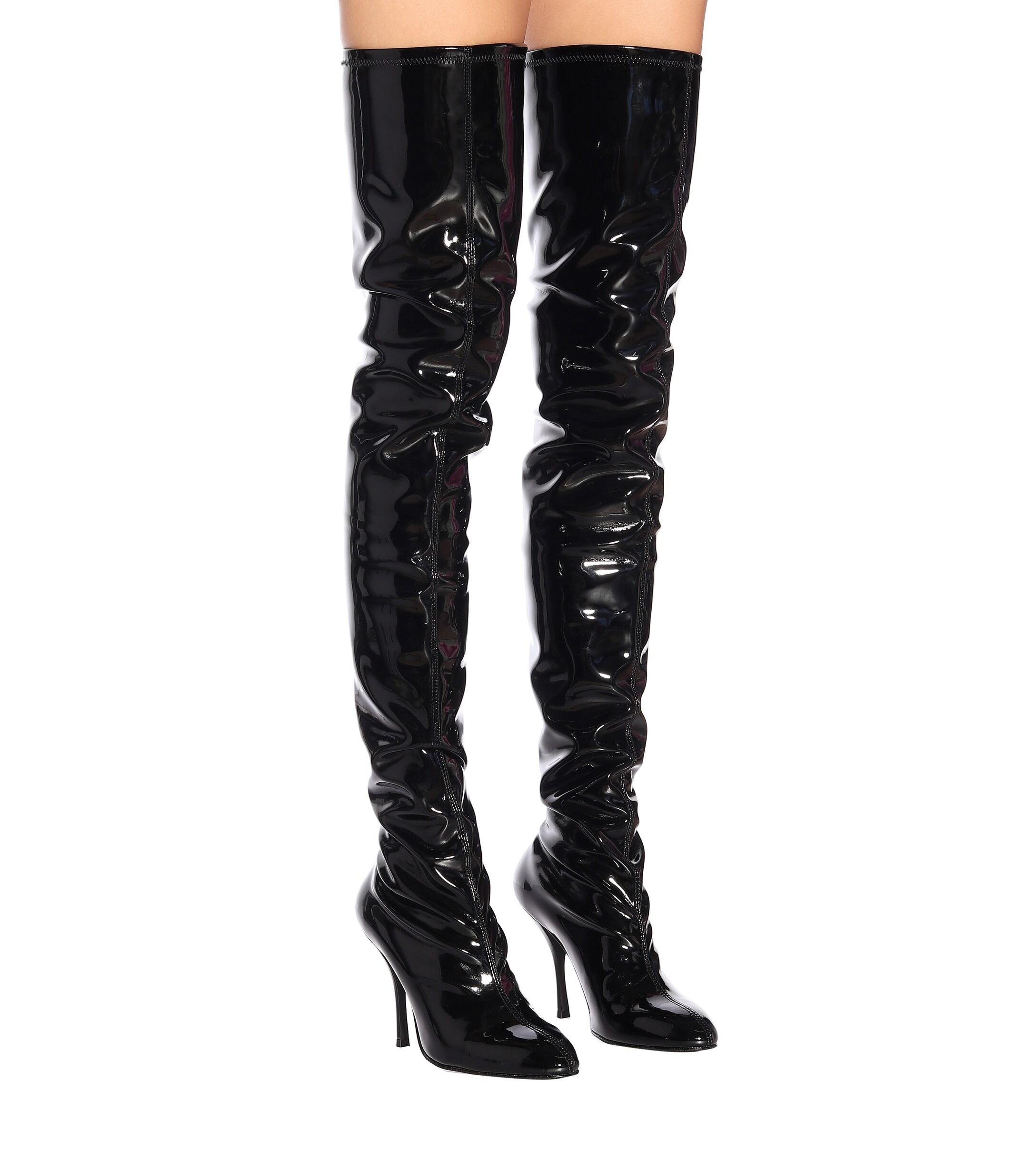 Stuart Weitzman Black Stretch Vinyl Shiloh Over The Knee Boots