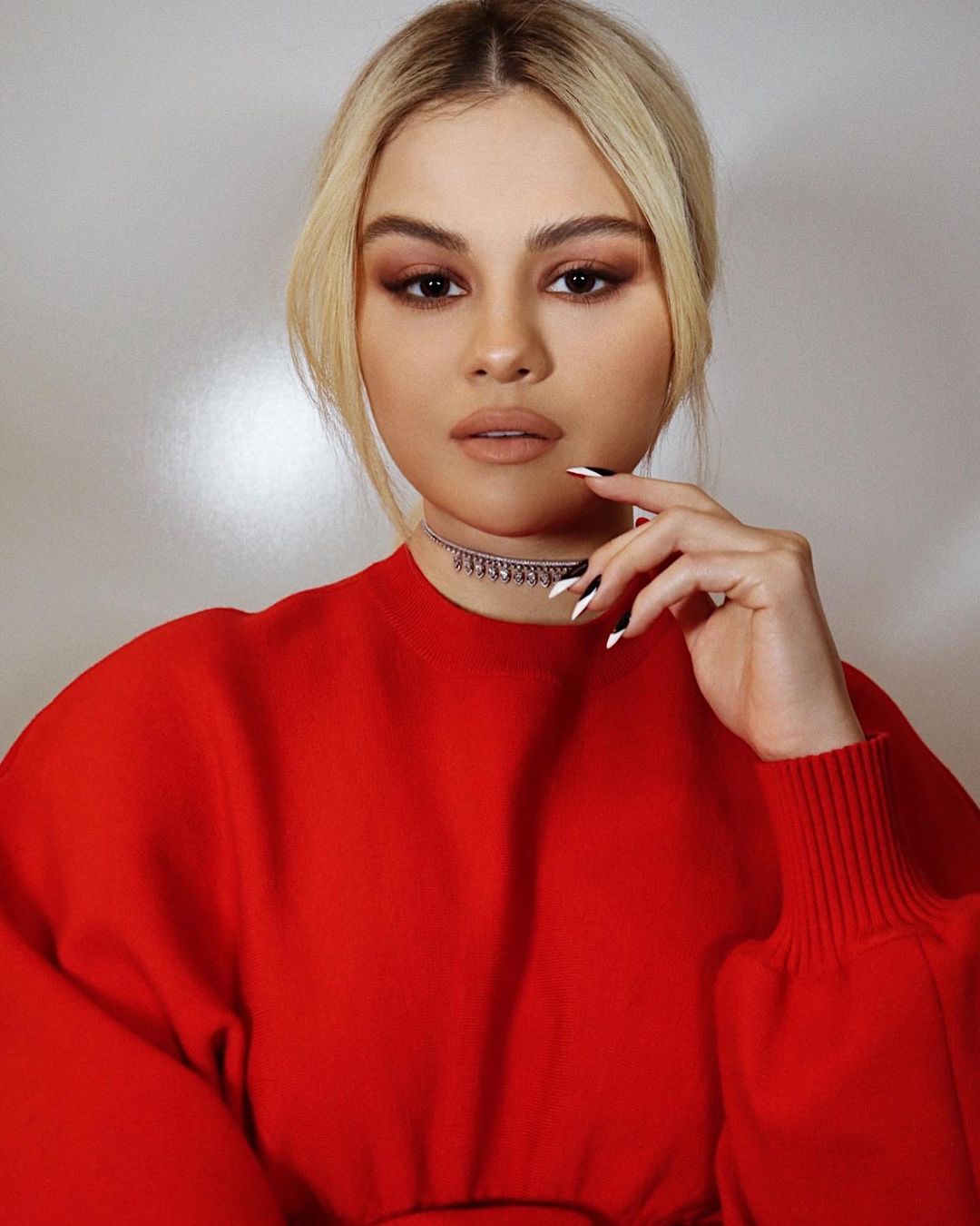 where to get Selena gomez red dress diamond necklace VAX Live 2 May 2021 Photo Hung Vanngo