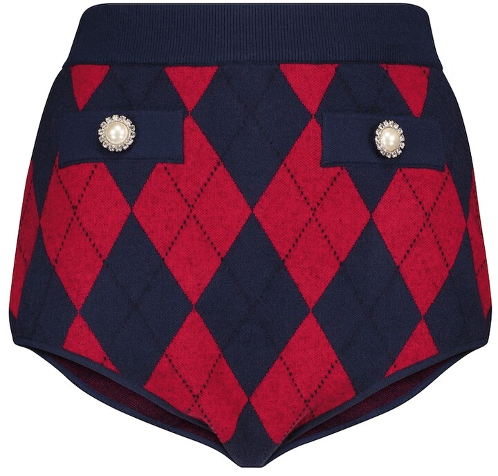 Alessandra Rich High-Rise Argyle Knit Shorts