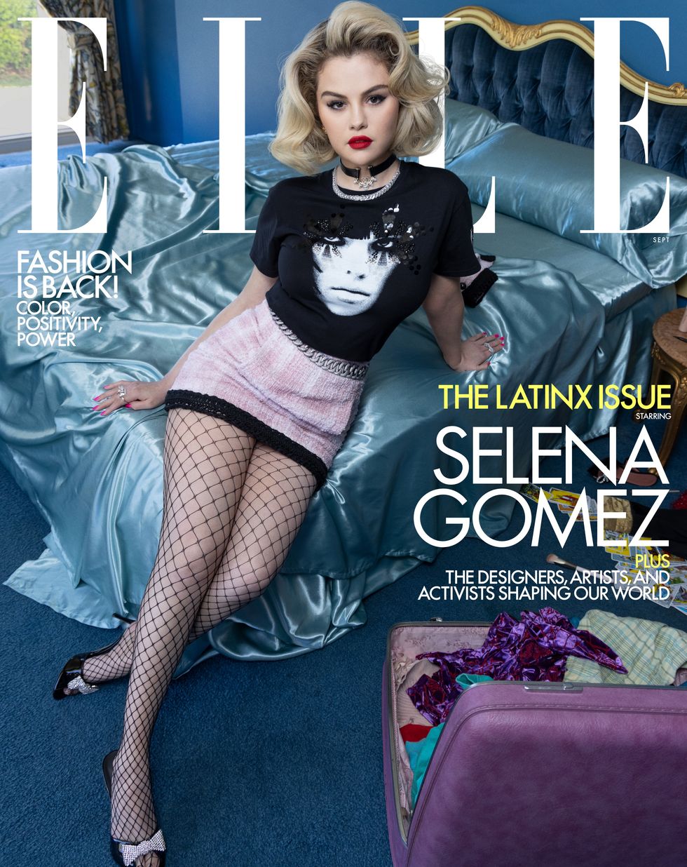 where to get Selena Gomez Elle September 2021 pink tweed skirt and black graphic t-shirt where to get Selena Gomez Elle September 2021 pink tweed skirt and black graphic t-shirt Photo INEZ &amp; VINOODH