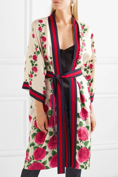 Gucci&nbsp;Pink Le Jardin de Rose grosgrain-trimmed printed silk-twill robe