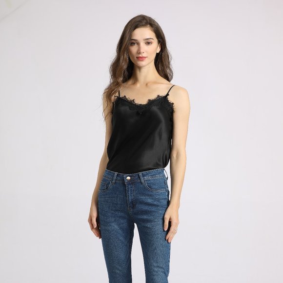 Silk & Stitch Black Silk Lace Camisole Top