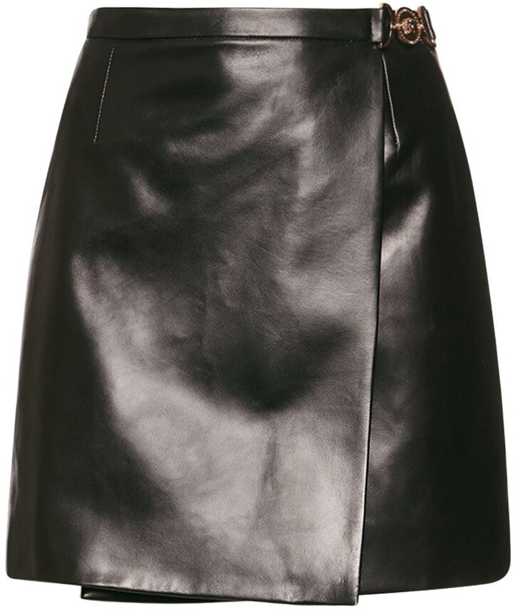 Versace Medusa Wrap Leather Mini Skirt