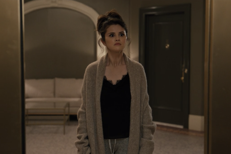where to get Selena Gomez black camisole beige cardigan grey sweatpants Only Murders in The Building Photo Hulu