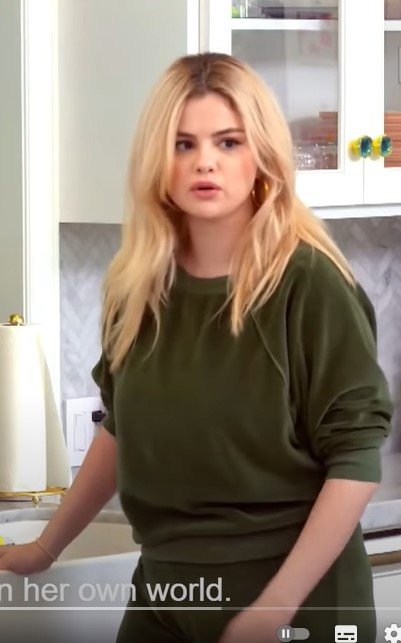 where to get Selena gomez Selena + Chef green velour top Photo HBOMax
