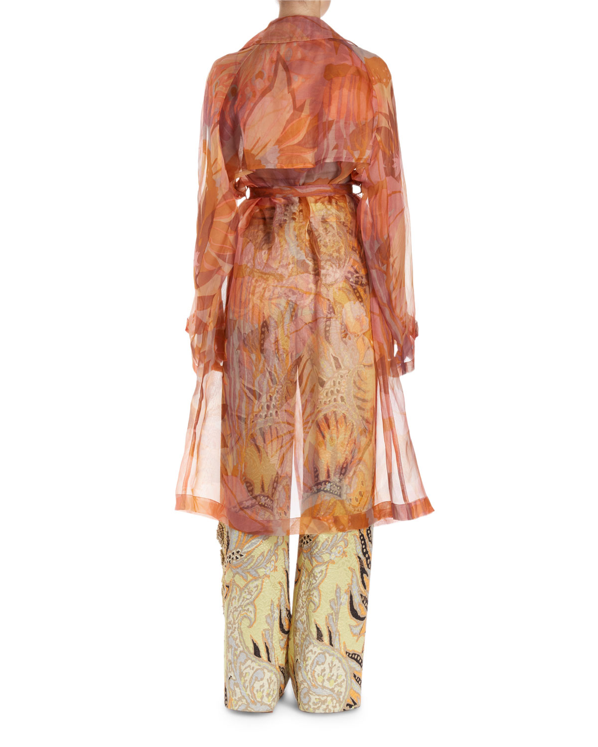 DRIES VAN NOTEN Rigy Watercolor Floral Organza Trenchcoat back view