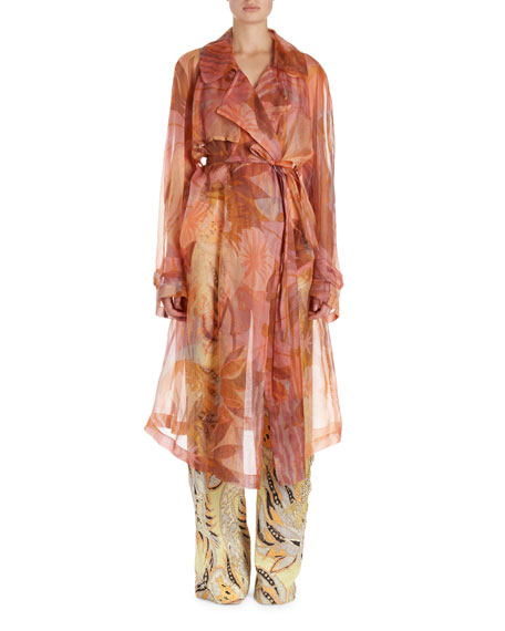 DRIES VAN NOTEN Rigy Watercolor Floral Organza Trenchcoat