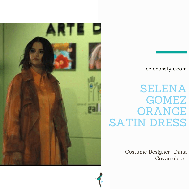 Where to get Selena Gomez outfits 2022 blog orange satin shirt dress multi orange floral sheer trench coat Episode 1 Only Murders In The Building