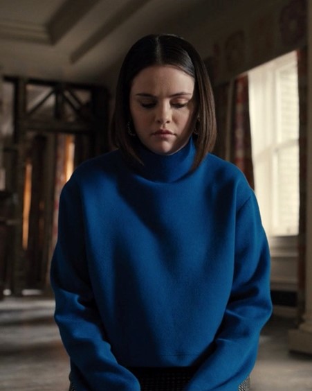where to get all Selena gomez outfits blue turtleneck sweater Only Murders in The Building Season 2 Episode 1 Photo Hulu